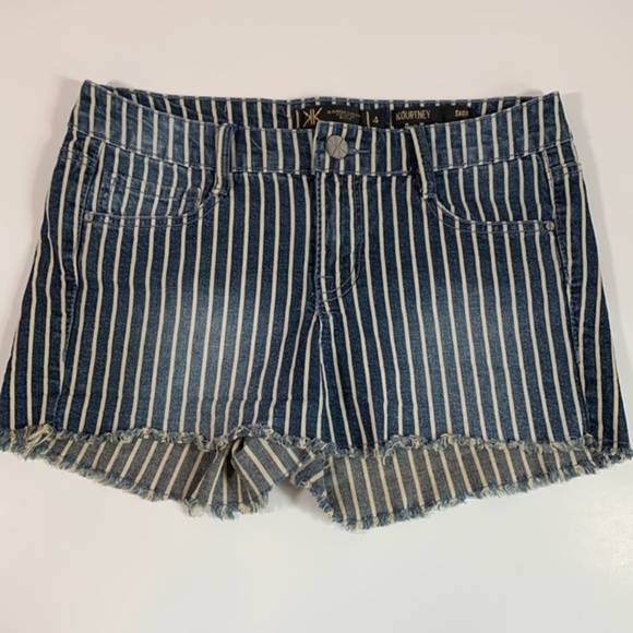 Kardashian Blue & White Striped Denim Shorts - Picture 1 of 9